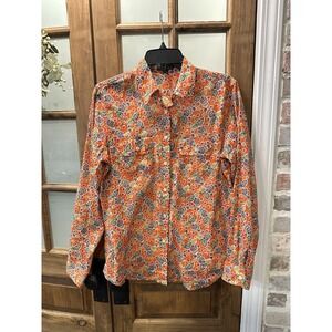 Lauren Ralph Lauren Shirt Womens Floral Paisley‎ Button Up Med Orange Boho Top